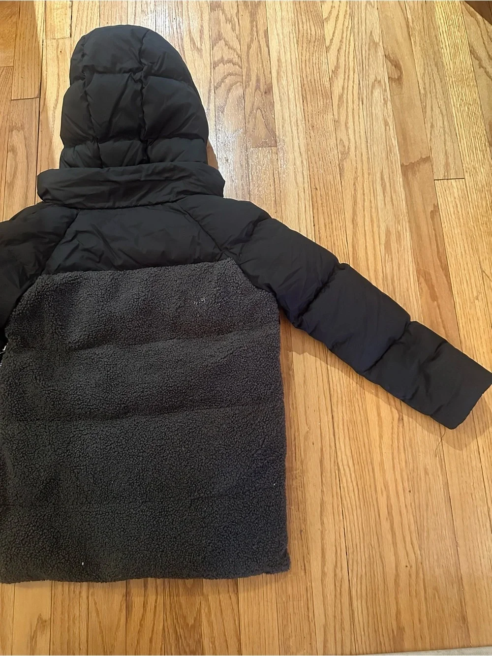 Orolay Kids Hooded Puffer Jacket with Sherpa Front - Black Size 11-12